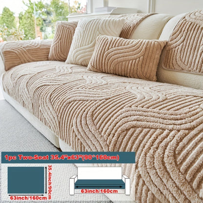 Sofa Cover Wave-Texture Plush Panels for 2 to Large 4-Seater Sofas, Armrest or Pillowcase Options