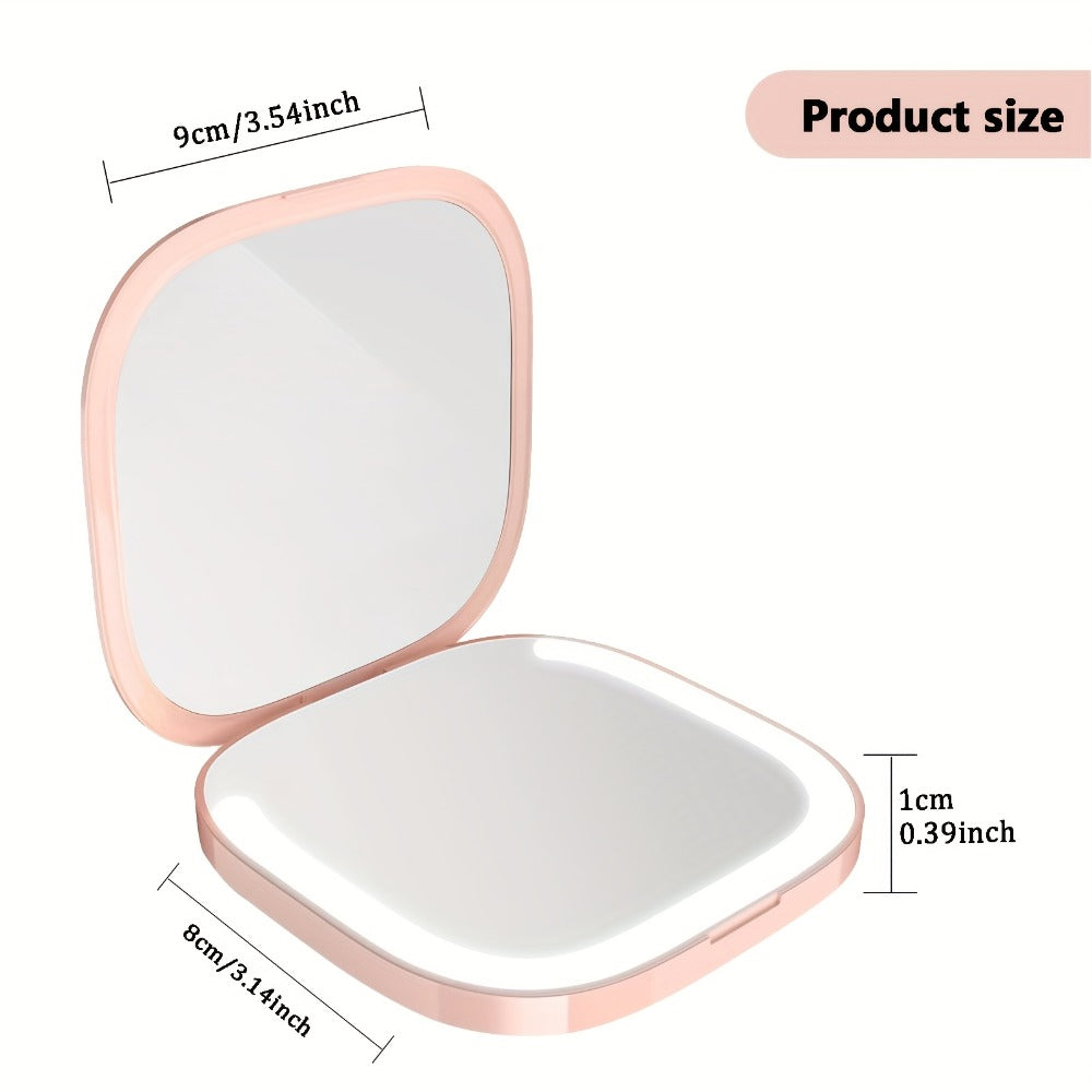 Makeup Mirror Foldable Dual-Sided Compact with Three Light Colors, Touch Brightness, USB-C Charging and Pink or White Finish