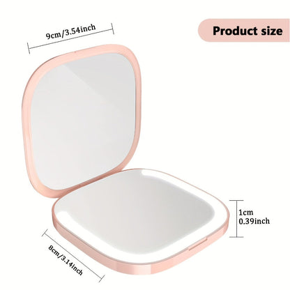 Makeup Mirror Foldable Dual-Sided Compact with Three Light Colors, Touch Brightness, USB-C Charging and Pink or White Finish