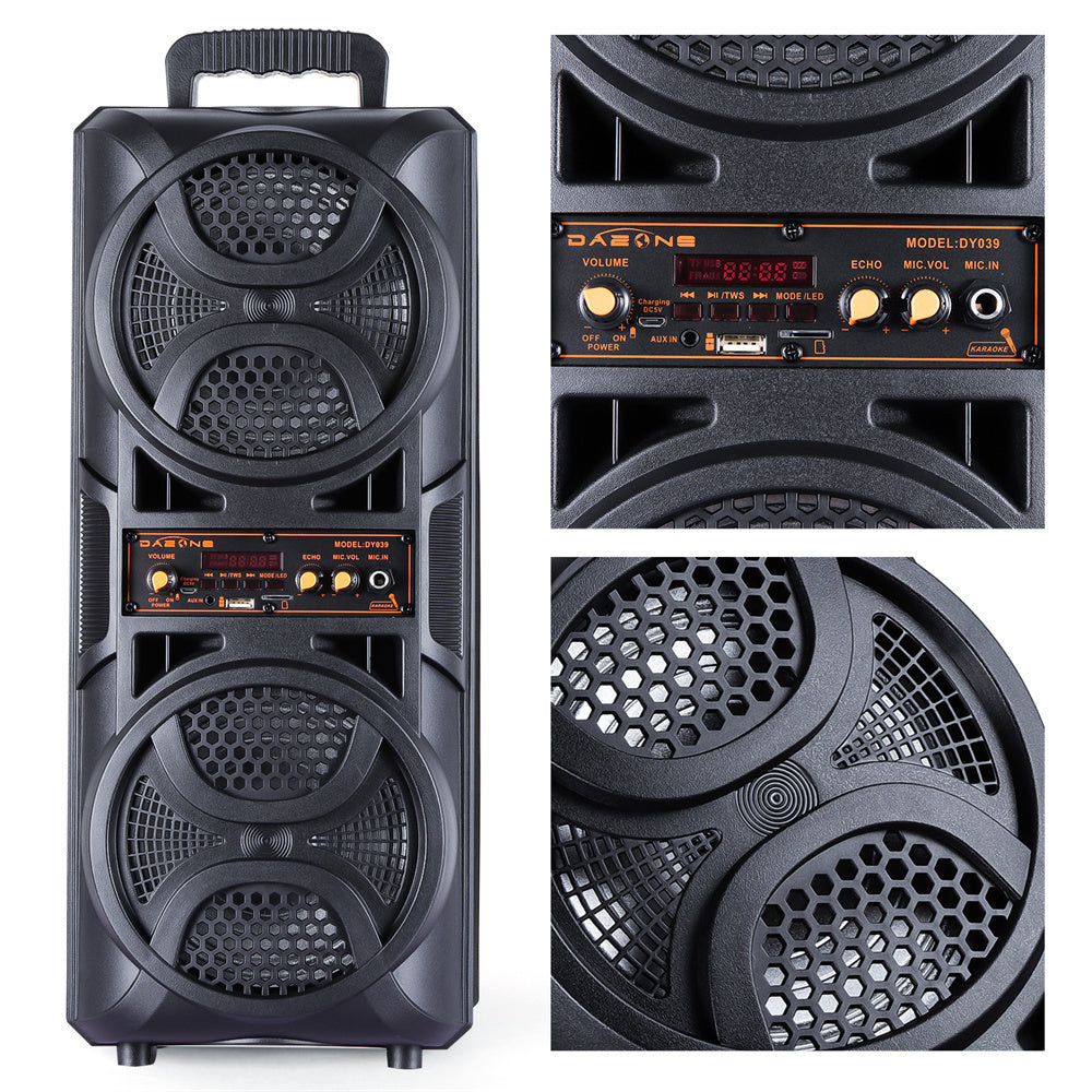 Bluetooth Speaker DAFENG Dual 6.5-Inch Karaoke Trolley with Wired Microphone, LED Lights, USB, TF and AUX