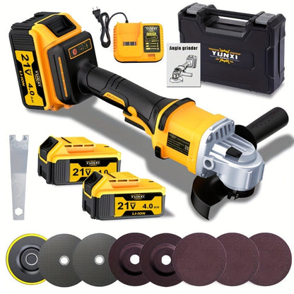 Cordless Angle Grinder - Rechargeable Polishing Machine with Lithium-Ion Battery, Fast Charger & Complete Accessories Kit