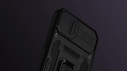 Samsung Galaxy Shockproof Magnetic Phone Case with 360° Rotating Ring Bracket & Sliding Lens Protector – Heavy Duty Cover for S24FE S23FE S22 S21FE Ultra A55 A54 A35 A34 A25 A24 A16 A15 A14 A06 A05 A05S 5G