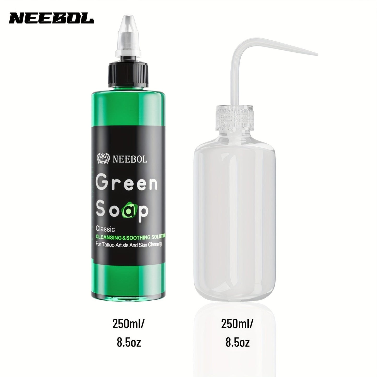 Tattoo Green Soap Cleaning Kit Neebol 8.5oz Concentrated Soap Squeeze Bottle Moisturizing Balm Cream Lint-Free Wipes Complete Skin Care Set Before After Tattooing Body Art