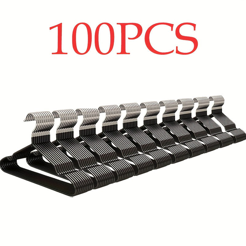 High-Manganese-Steel Clothes Hangers in 30, 50 or 100-Piece Black Packs with Coated Shoulder and Lower Bars