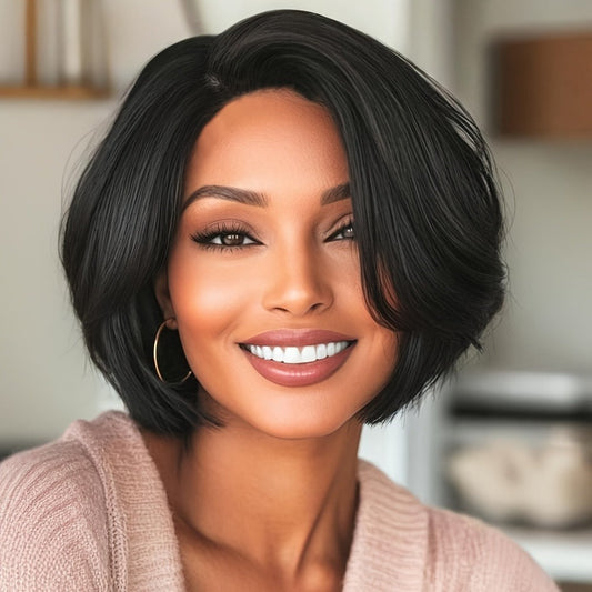 Synthetic Wig 10-Inch Short Body Waves in Natural Black with Adjustable Cap for Daily Style