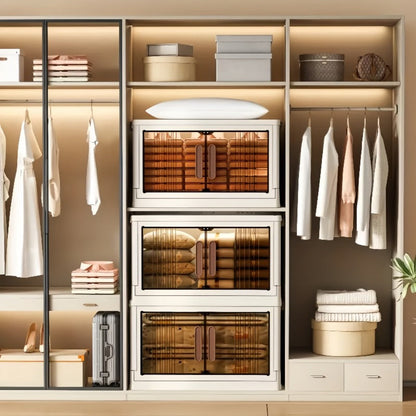 50 cm Wide Folding Storage Cabinet with Wheels and Lids in One to Six-Tier Stackable Options