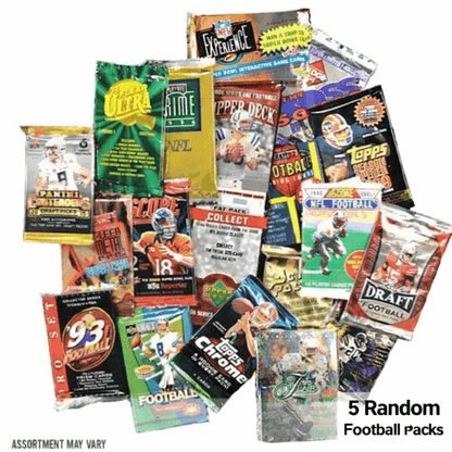 Sports Trading Cards, Five-Pack NFL Football Card Bundle with Assorted Retail Set Packaging for Collectors
