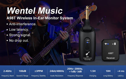 Wireless In-Ear Monitor System 2.4GHz IEM 270° Rotatable Transmitter Auto-Pairing Receiver for Studio Band Rehearsal Live Performance Instrument Monitoring