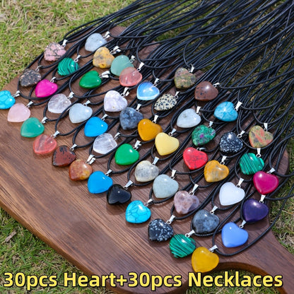Pendant and Cord Jewelry Making Set with 30 Colored Point, Cross or Heart Pendants and 30 Black Necklaces