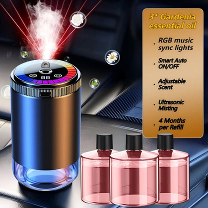 Car Aromatherapy Diffuser with Dynamic Light Show & Starry Sky Mode – Adjustable Scent Intensity, USB Rechargeable, Eliminates Odors, Gardenia, Lavender, Marine & Cologne Scents