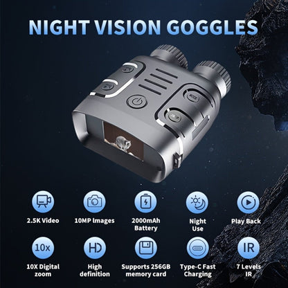 Infrared Night Vision Goggles HD 2.5K with 10X Zoom & CMOS Sensor – Full-Dark Visibility Binocular Scope for Hunting, Boating & Outdoor Adventures, Photo & Video Capture, Battery Powered