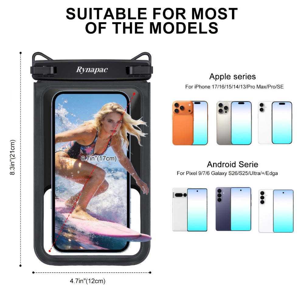 RYNAPC 2-Pack Waterproof Phone Pouch with Lanyard IPX8 Dry Bag for iPhone 16 15 14 Pro Max 6.7 Inch – Double-Layer Shockproof Sandproof Case for Swimming Boating Kayaking Beach