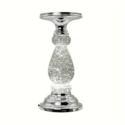 LED Swirling Candle Holder with On/Off Switch – Polished Acrylic Pedestal Base Fits 3-Wick Candles Up to 4 Inch Silver Gold Centerpiece for Home Decor Wedding Table Holiday Christmas Gift