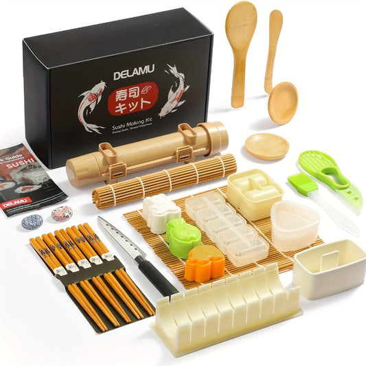 Sushi Making Kit 9/27Pcs with Bamboo Rolling Mats, Rice Molds, Paddle, Knife & Chopsticks – Beginner Set for Home, School, Camping & Gifts