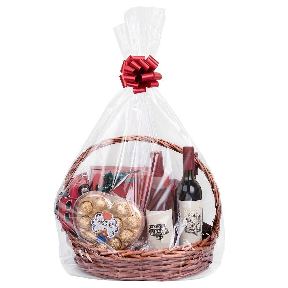 Fifty-Pack Clear Cellophane Gift Basket Bags, 18 x 30 Inch Large Transparent Wrapping Sleeves