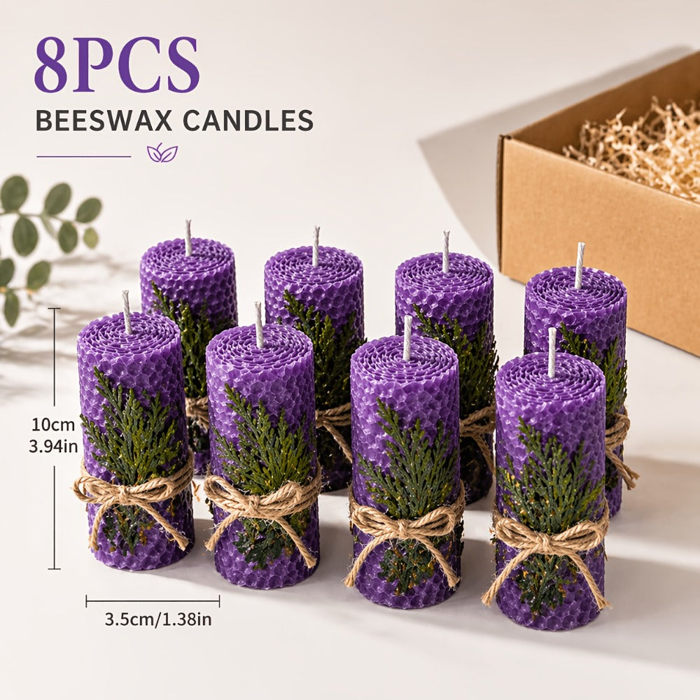 Beeswax Pillar Candles Hand Rolled with Honeycomb Texture – 100% Pure Beeswax, 12+ Hour Burn, Gift Box Set for Home Decor, Christmas, Dinner & Holiday Decorations