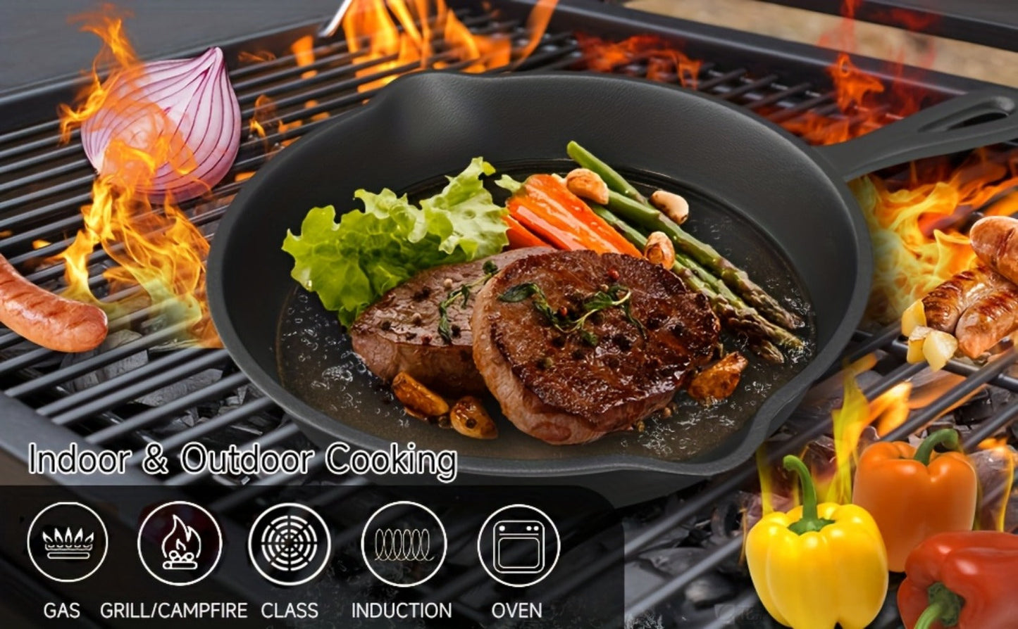 3-Piece Cast Iron Skillet Set with Long Handles, Pouring Lips and 6-, 8- and 10-Inch Graduated Pans