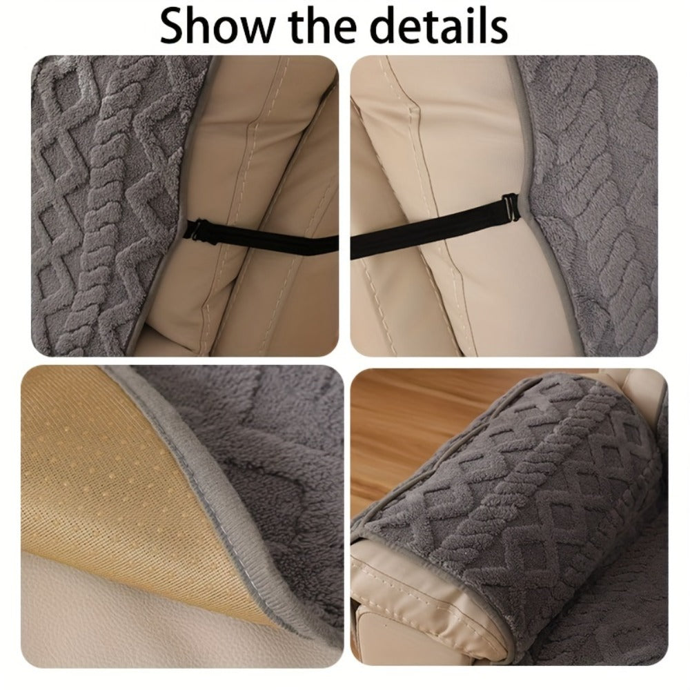 Quilted Recliner Chair Cover with Armrest Panels, Side Pocket and Elastic Straps in Three Neutral Colors