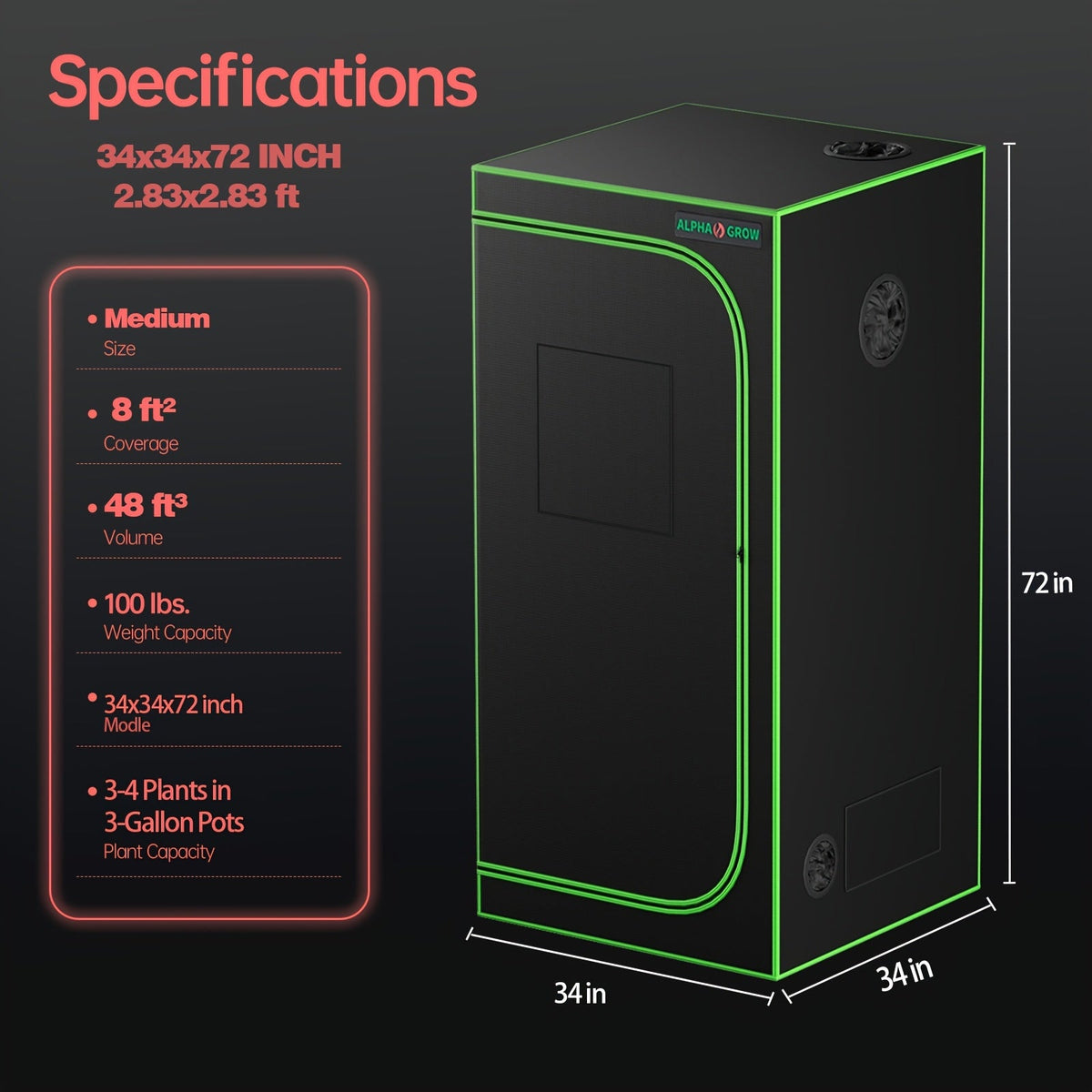 Grow Tent 1680D Thickened Mylar with Observation Window & Floor Tray, Pro-Grade Indoor Hydroponic Growing