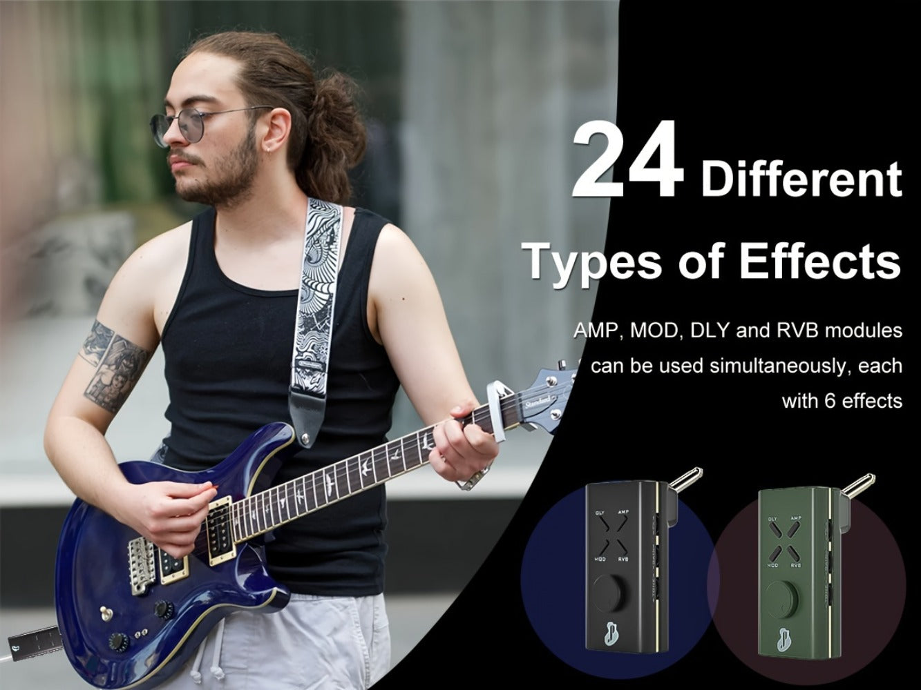 JUSTPRO Pocket Guitar Headphone Amp with 6 Amp Modules and 24 Guitar Effects, Mini USB Rechargeable Portable Plug-In Guitar Amplifier for Electric Guitar Silent Practice