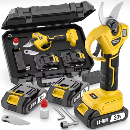 20V-Labeled Cordless Pruning Shears with Display, Yellow or Green Body and One- or Two-Battery Kits