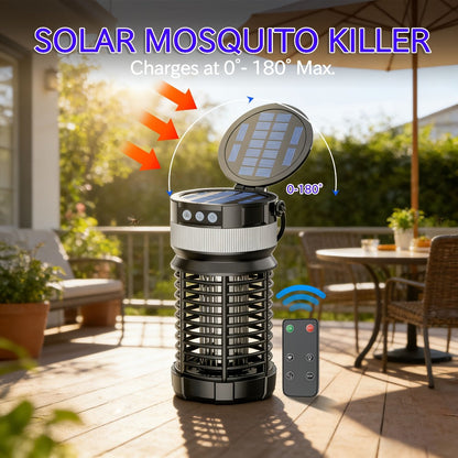 Solar Bug Zapper Outdoor 4000mAh Rechargeable UV Light Mosquito Zapper Electric Fly Trap Insect Killer with Remote Control Night Light Mode for Indoor Outdoor Patio Garden Camping Mosquito Fly Gnat