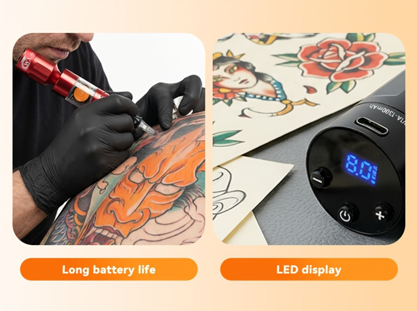 WX-6 Rechargeable Tattoo Power Supply with LED Display and Four RCA or DC Color Configurations