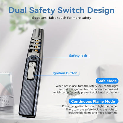 Kitchen Torch Lighter Carbon Fiber Windproof, Adjustable High-Temperature Flame with Safety Lock