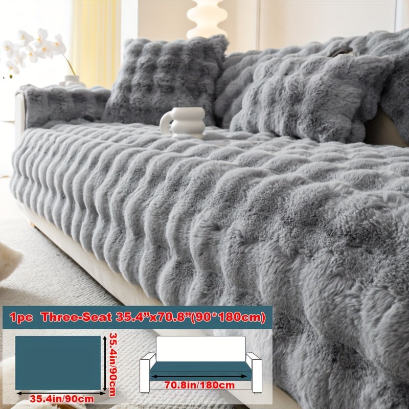 Sofa Cover Thick Faux Rabbit Plush Panels with Anti-Slip Feature for Seat, Armrest, Backrest or Pillowcase