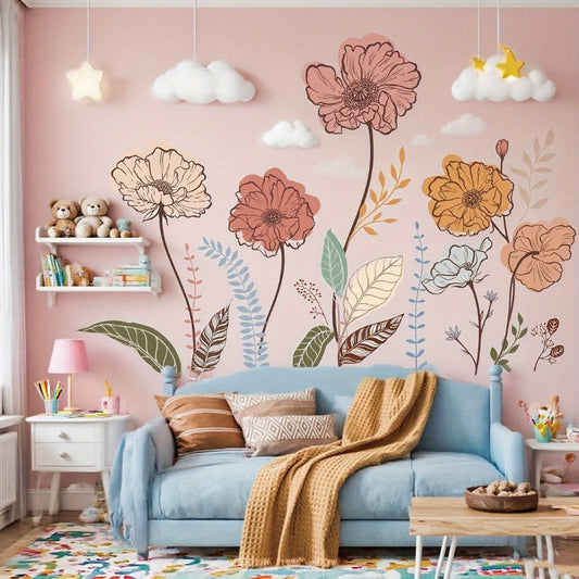 Bohemian Floral Wall Decals Self-Adhesive Wildflower Stickers for Living Room Bedroom TV Wall Art Decor – Flowers & Fruits Peel and Stick Removable Wall Stickers Home Decoration