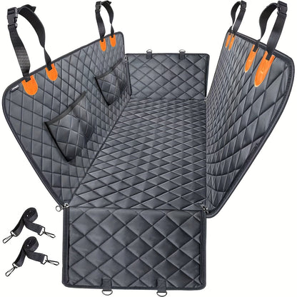Dog Car Seat Cover Pet Hammock for Back Seat, Waterproof Scratch-Proof Nonslip Dog Seat Cover with 4 Side Pockets, Universal Fit for Cars Trucks SUVs, Washable Pet Travel Protector