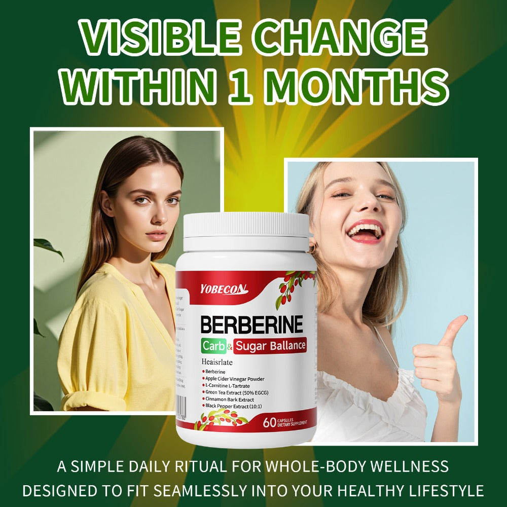 Dietary Supplement Berberine Capsules with Apple Cider Vinegar, Cinnamon and Green Tea, 60 Count