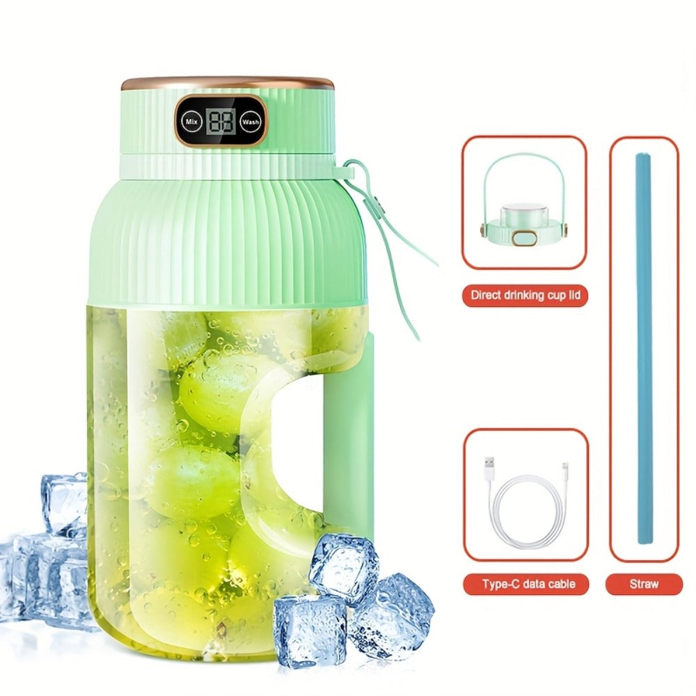 Portable Blender Cup with Top Digital Display, Integrated Side Grip, Travel Cover and Green or White Options