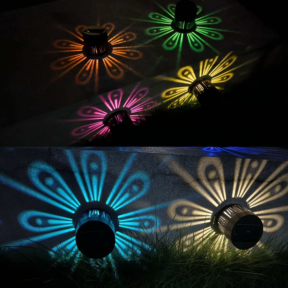 Solar Wall Lights Outdoor 2 Pack - Dusk to Dawn Auto On/Off, Decorative Projection Fence Porch Garden Lights, Weatherproof Solar Powered Yard Pathway Stair Decor, Halloween Christmas Holiday Lighting