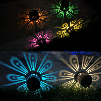 Solar Wall Lights Outdoor 2 Pack - Dusk to Dawn Auto On/Off, Decorative Projection Fence Porch Garden Lights, Weatherproof Solar Powered Yard Pathway Stair Decor, Halloween Christmas Holiday Lighting