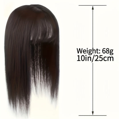 10-Inch Clip-In Hair Topper with Bangs in Black, Dark Brown or Light Brown Crown Coverage Options