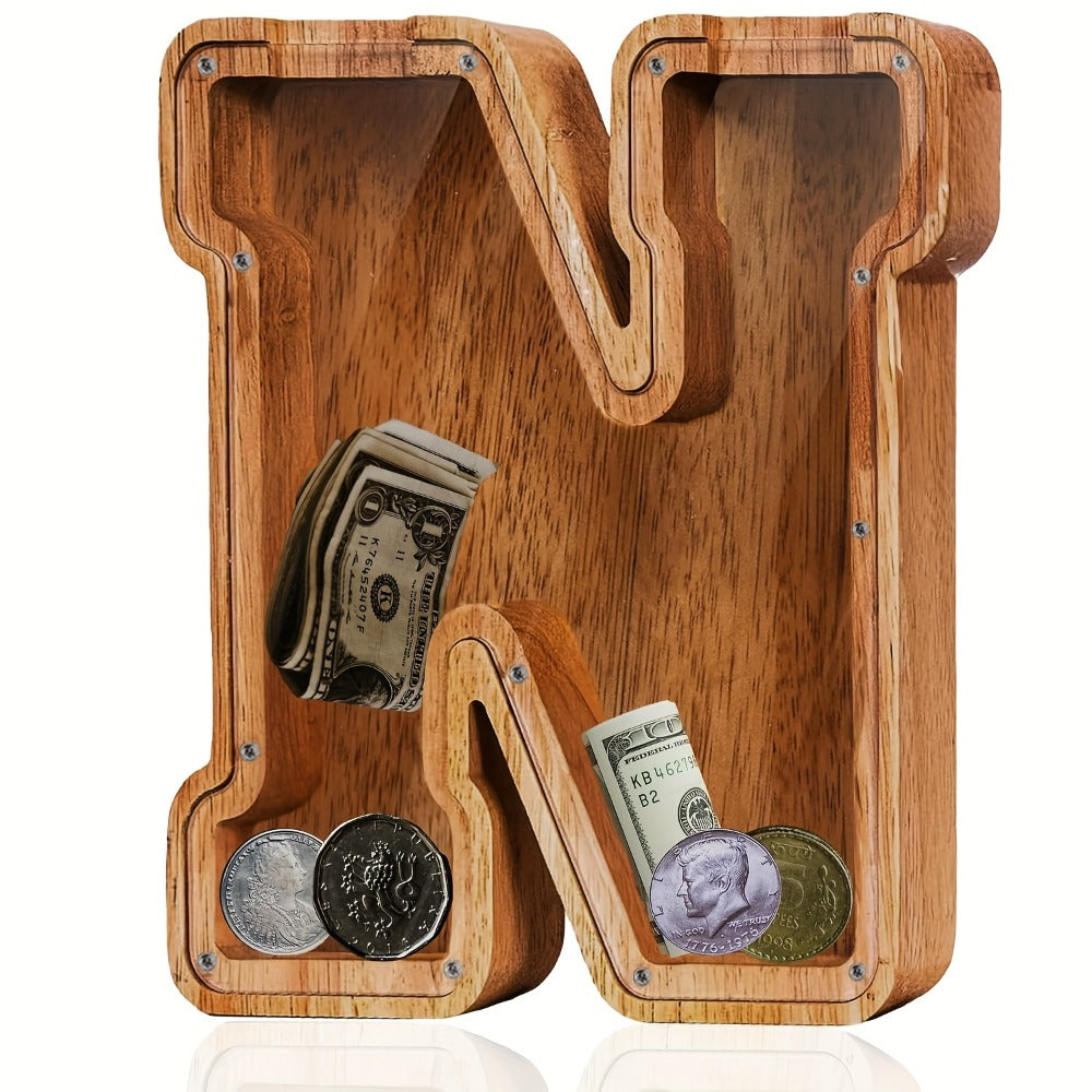 Personalized Wooden Piggy Bank for Kids – A-Z Alphabet Letter Initial Coin & Bill Savings Bank for Boys & Girls, Toddlers to Big Kids | Birthday Christmas Baby Shower Gift | Financial Literacy Toy & Room Decor