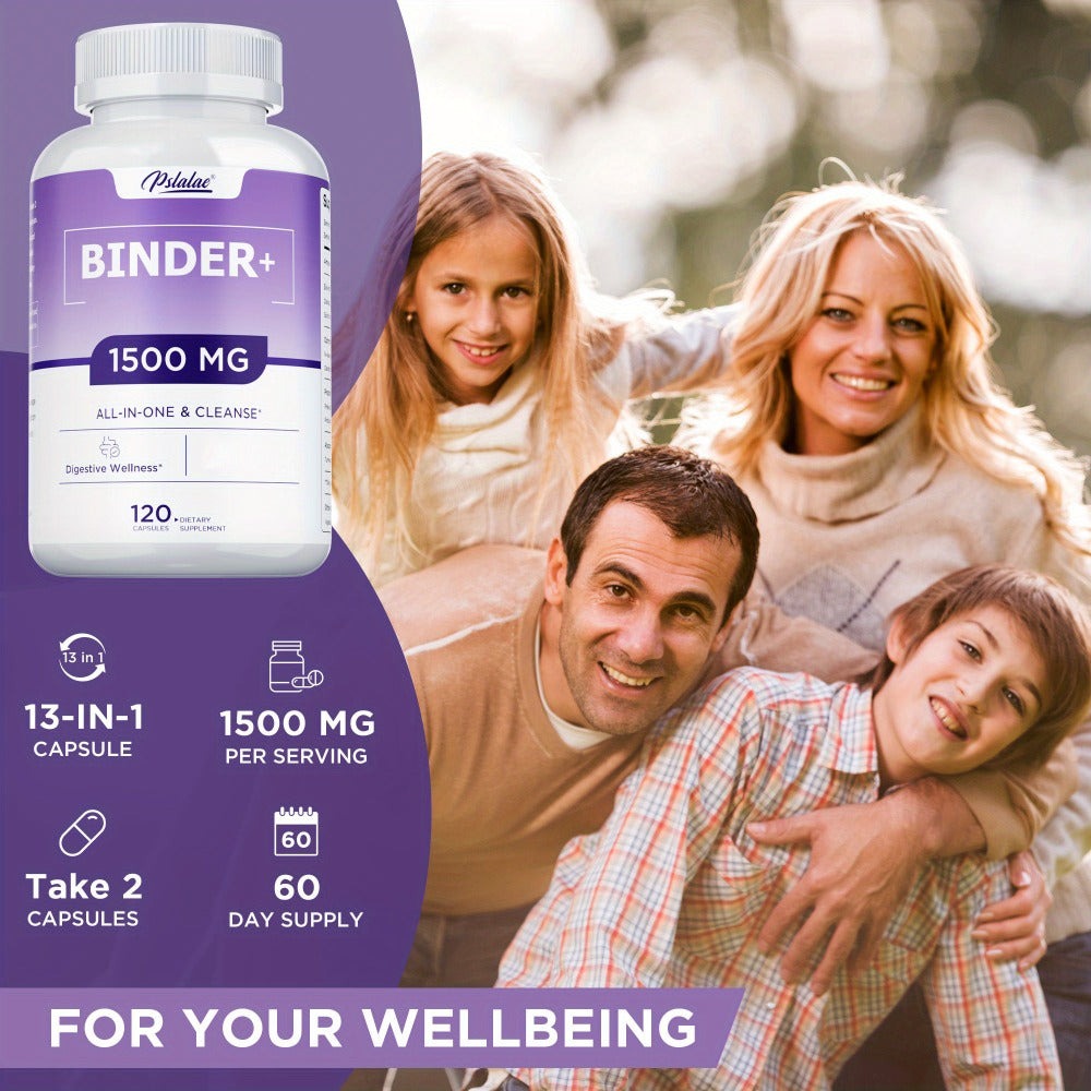 Dietary Supplement 13-in-1 Binder Capsules with Activated Charcoal, Zeolite and Bentonite Clay, 120 Count