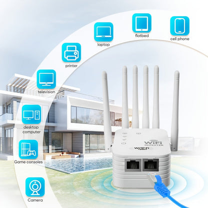 WiFi Range Extender 1200Mbps WiFi 6 Dual-Band 2.4/5.8GHz with Six Antennas and White Wall-Plug Design