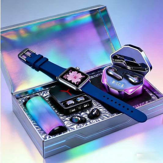 Gaming Headset Bundle Set Glowing LED Headphones Bluetooth Speaker Wireless Earbuds Surround Sound Touch Control 3-4 Piece Combo Gift Set with Free Watch for Teens Gamers