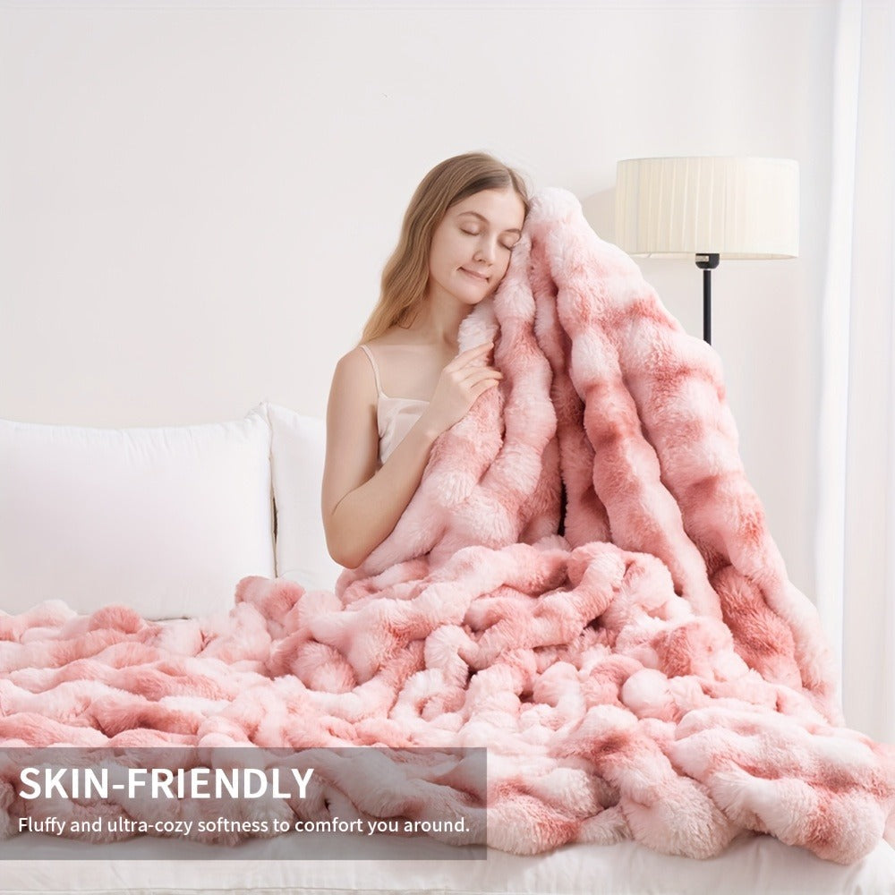 Faux Rabbit Fur Fluffy Blanket – Thick Warm Soft Plush Throw for Bed & Living Room, Luxury Furry Blanket, 8 Colors, 4 Sizes