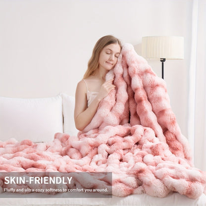 Faux Rabbit Fur Fluffy Blanket – Thick Warm Soft Plush Throw for Bed & Living Room, Luxury Furry Blanket, 8 Colors, 4 Sizes