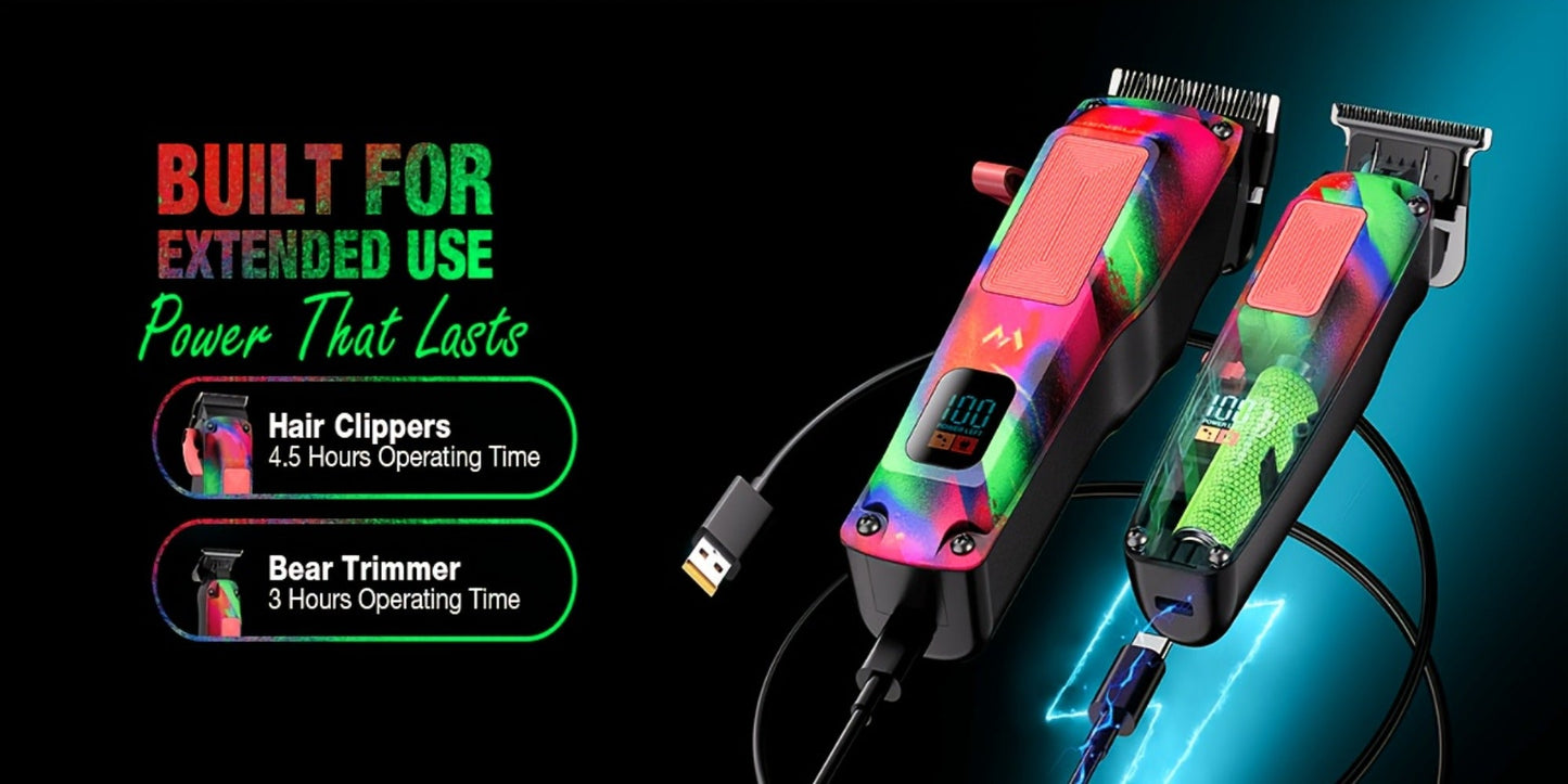 Graffiti Hair Clipper Kit with 7500 RPM Motor, Ten Color-Coded Guide Combs, Storage Case and Grooming Accessories