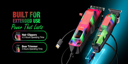 Graffiti Hair Clipper Kit with 7500 RPM Motor, Ten Color-Coded Guide Combs, Storage Case and Grooming Accessories