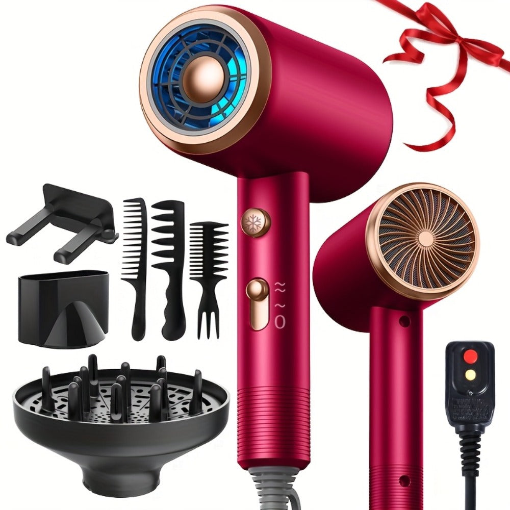 Hair Dryer Hair Styling Tool with 1600W Motor, Six Attachments and Six Color Options for Home Use