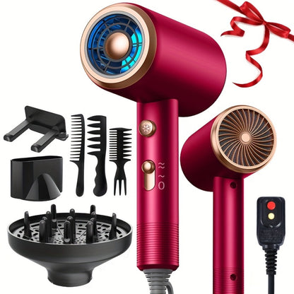 Hair Dryer Hair Styling Tool with 1600W Motor, Six Attachments and Six Color Options for Home Use