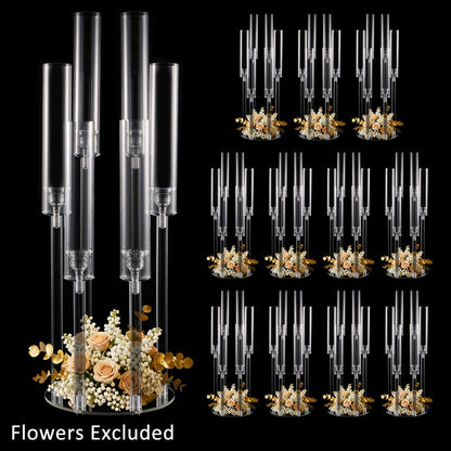 Clear Acrylic Six-Arm Candelabra with 68cm Height, 22cm Round Base and 2-, 4-, 10-, 12- or 20-Piece Options