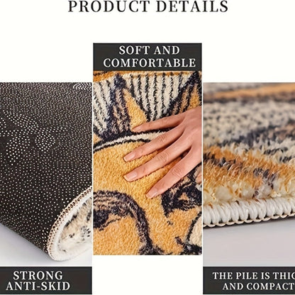 Celestial Sun and Moon Door Mat with Half-Round Shape, Warm Gold and Brown Artwork, 28 x 20 Inches