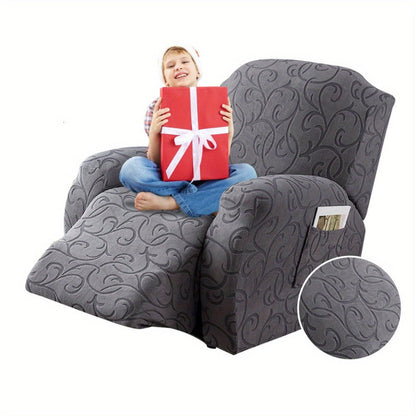 Chair Cover Four-Piece Stretch Recliner Slipcover with Swirl Texture and Four Available Color Choices