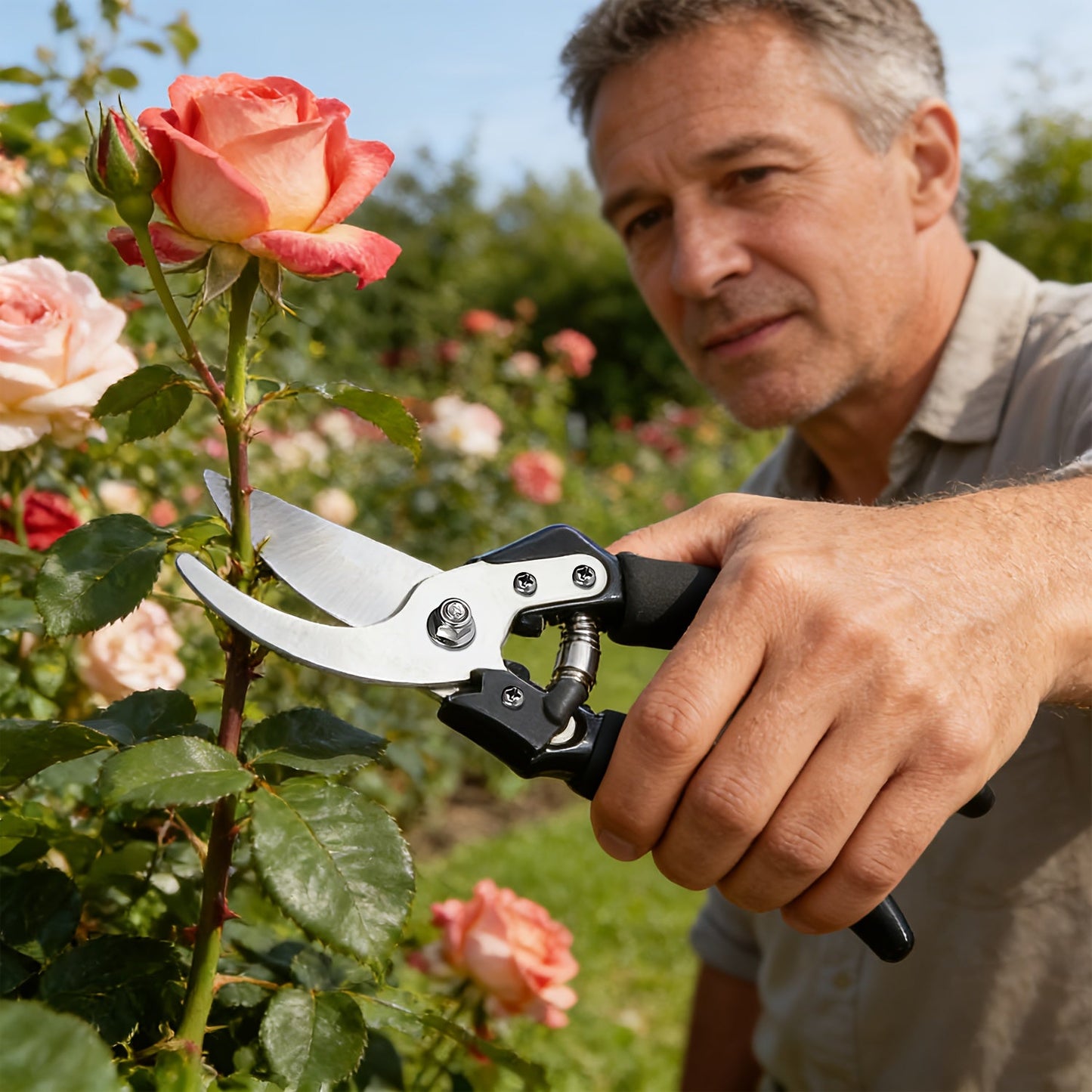 Stainless Steel Pruning Shears, 8.27 Inches with Sharpening Stone in One- or Two-Set Options